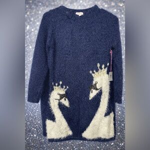 Navy Blue Swan Embroidered little girls dress